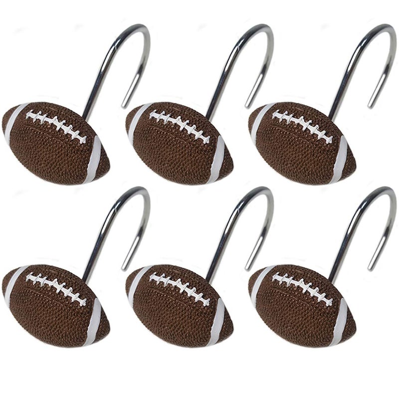 Faitove Football Shower Curtain Hooks Boys Sports Bathroom Rod Decorative Rings - Set of 12 - Image 1